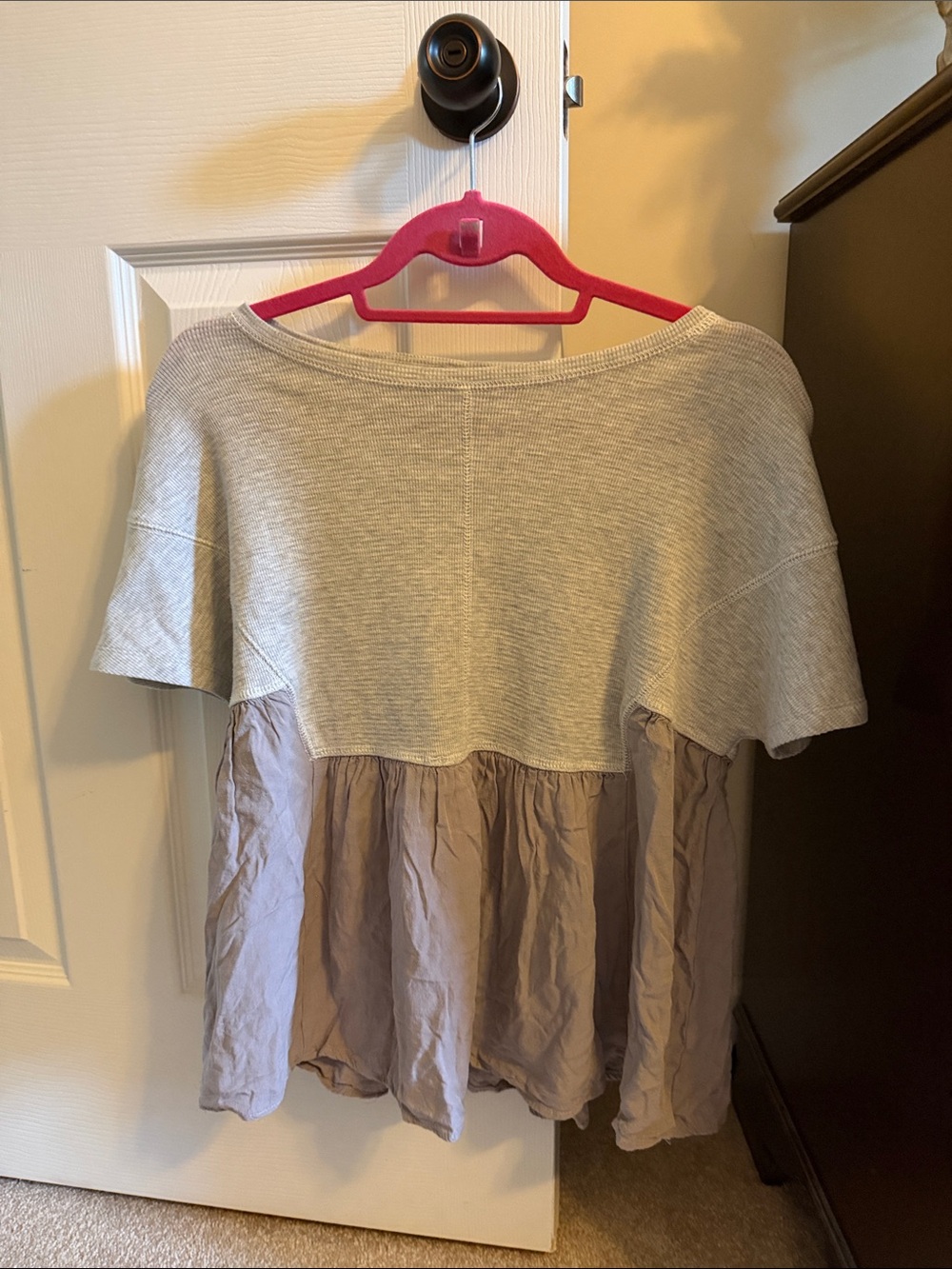 Girls Gray Two-Tone Peplum Top - Brand